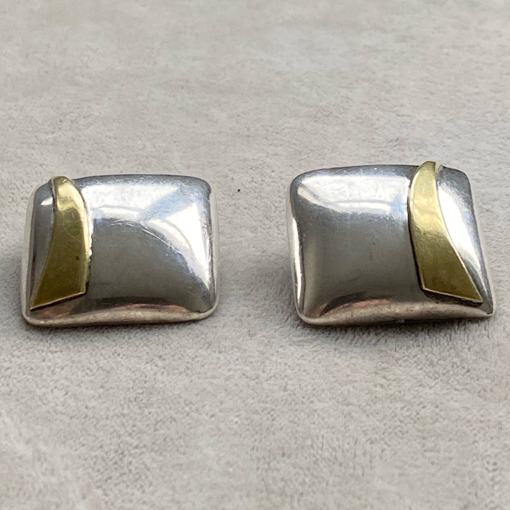 Taxco TR-70 Vintage Sterling silver clip on earrings pillow square Mexico
